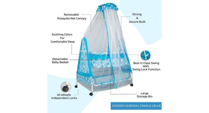 Aurora Stainless Steel Baby Cradle with Mosquito Net Clouds &Checks (Blue, Painted Finish) by Urban Ladder - Cross View Design 1 - 568546