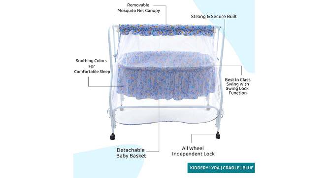 Mira Stainless Steel Baby Cradle with Mosquito Net Clouds &Checks (Blue, Painted Finish) by Urban Ladder - Cross View Design 1 - 568548