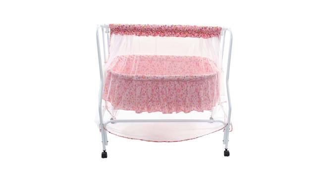 Lyra Metal Baby Cradle with Mosquito Protection Net - Pink Print (Pink, Painted Finish) by Urban Ladder - Front View Design 1 - 568610