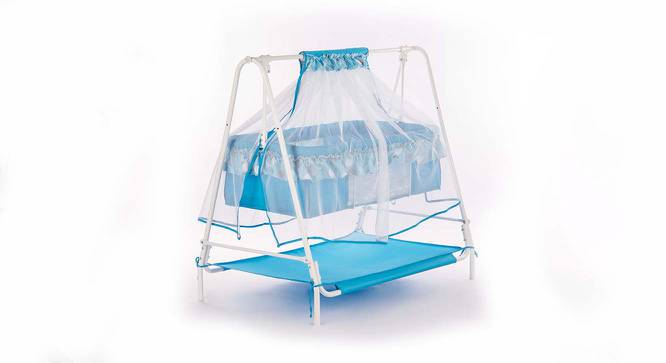 Ares Metal Baby Cradle with Mosquito Protection Net - Blue (Blue, Painted Finish) by Urban Ladder - Cross View Design 1 - 568625