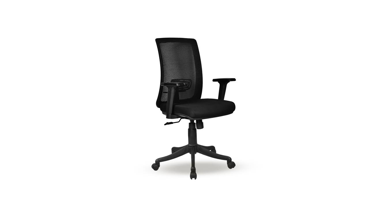 Mystic Swivel Fabric Study Chair in Black Colour Urban Ladder