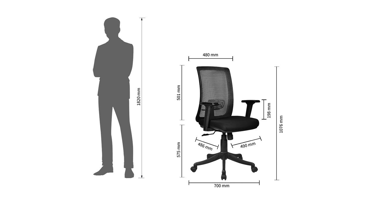 Mystic Swivel Fabric Study Chair in Black Colour Urban Ladder