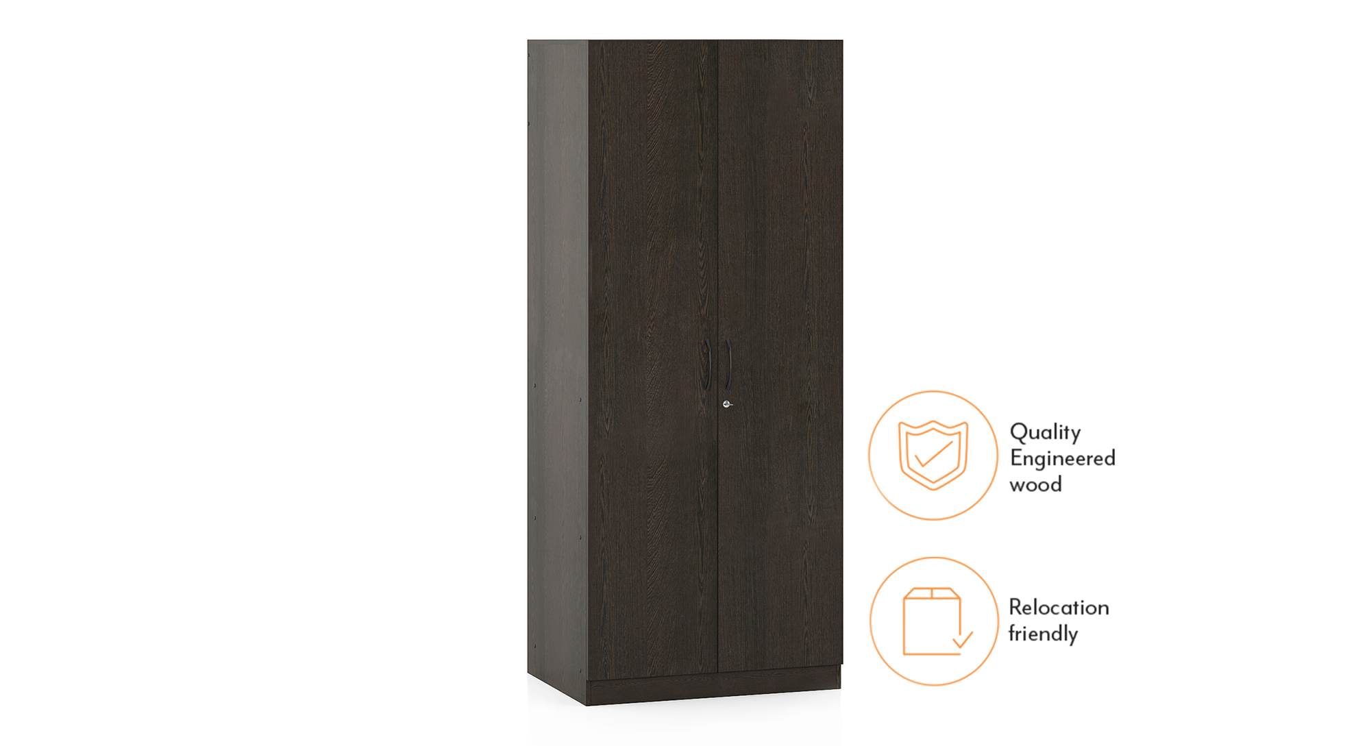 Zoey Engineered Wood 2 Door Wardrobe With Mirror in Dark Wenge Finish