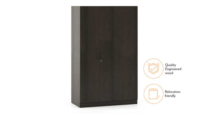 Zoey Three Door Wardrobe (Without Mirror Configuration, Dark Wenge Finish) by Urban Ladder - Front View Design 1 - 570965