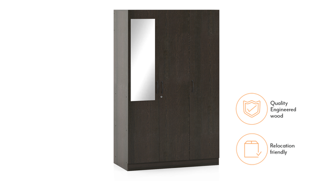 Zoey Three Door Wardrobe (With Mirror Configuration, Dark Wenge Finish) by Urban Ladder - Front View Design 1 - 570984