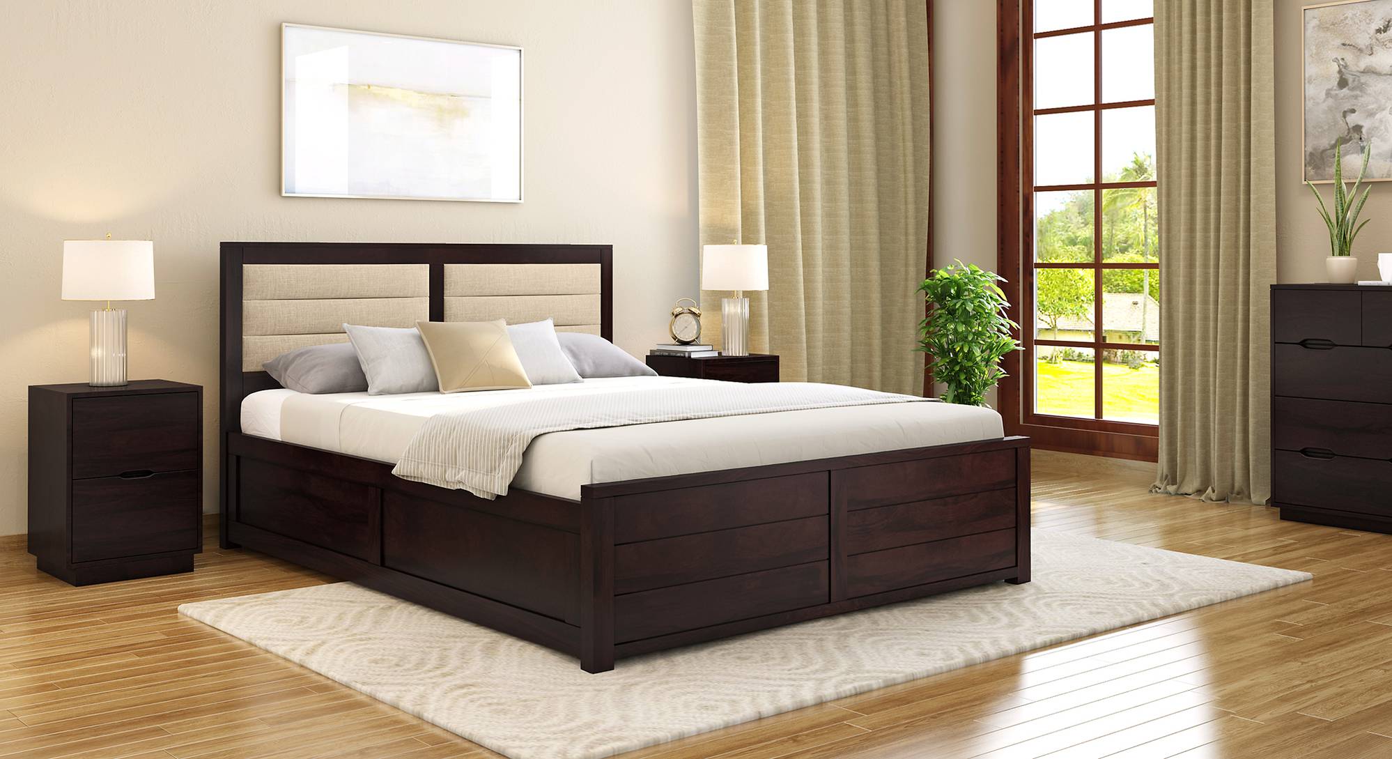 Ritz Solid Wood King Size Hydraulic Storage Bed in Mahogany Finish
