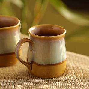 Cups Mugs Design The Milky-Way Canvas Multicolor Ceramic Coffee & Milk Mug (Mustard Yellow & Off White)