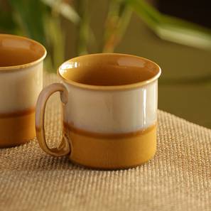 Dining Furniture In Theni Design A Glazed Cosmos Multicolor Ceramic Noodle Mug (Mustard Yellow & Off White)
