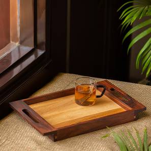 Trays Platters Design Wanderlust Brown Solid Wood Serving Tray (Natural Light and Dark Brown)