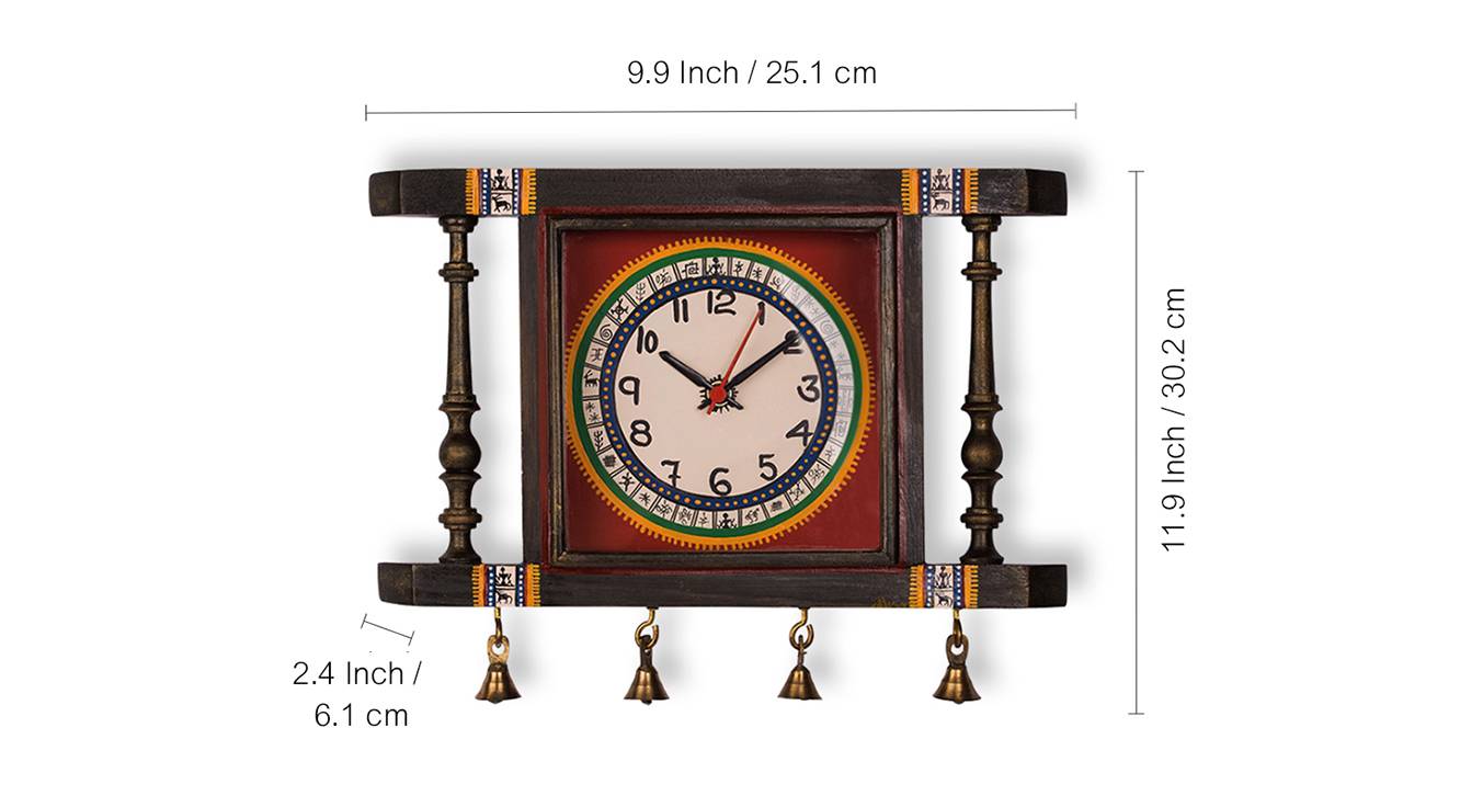 Brown & Red Solid Wood Square Analog Wall Clock Urban Ladder
