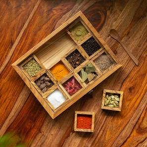 Spice Box Design Medley of Masalas Brown Solid Wood Spice Box (Light Brown)