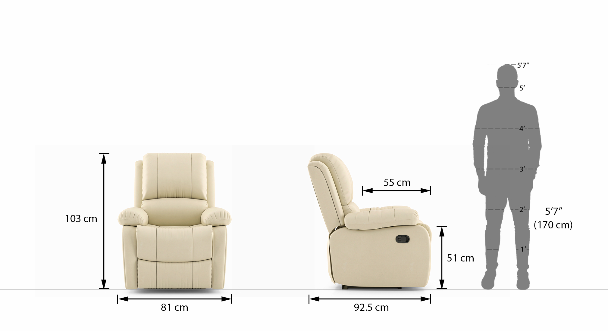 Lebowski 1 seater recliner color   ancient ivory cream 10