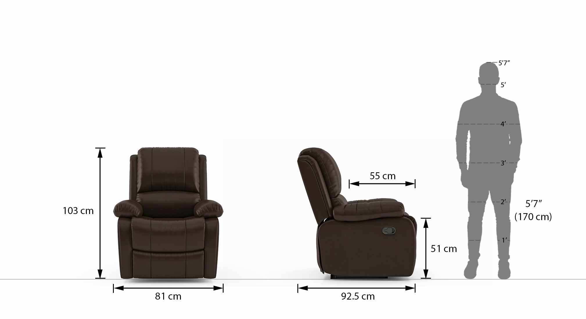 Lebowski 1 seater recliner   espresso brown 10