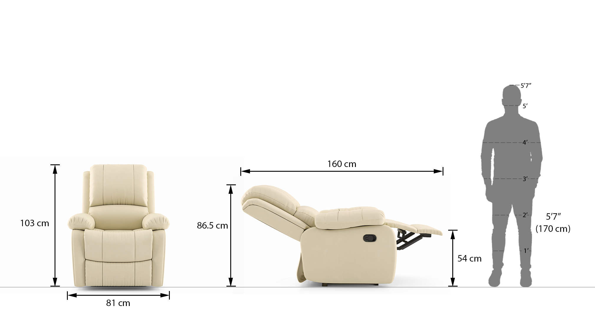 Lebowski 1 seater recliner color   ancient ivory cream 11