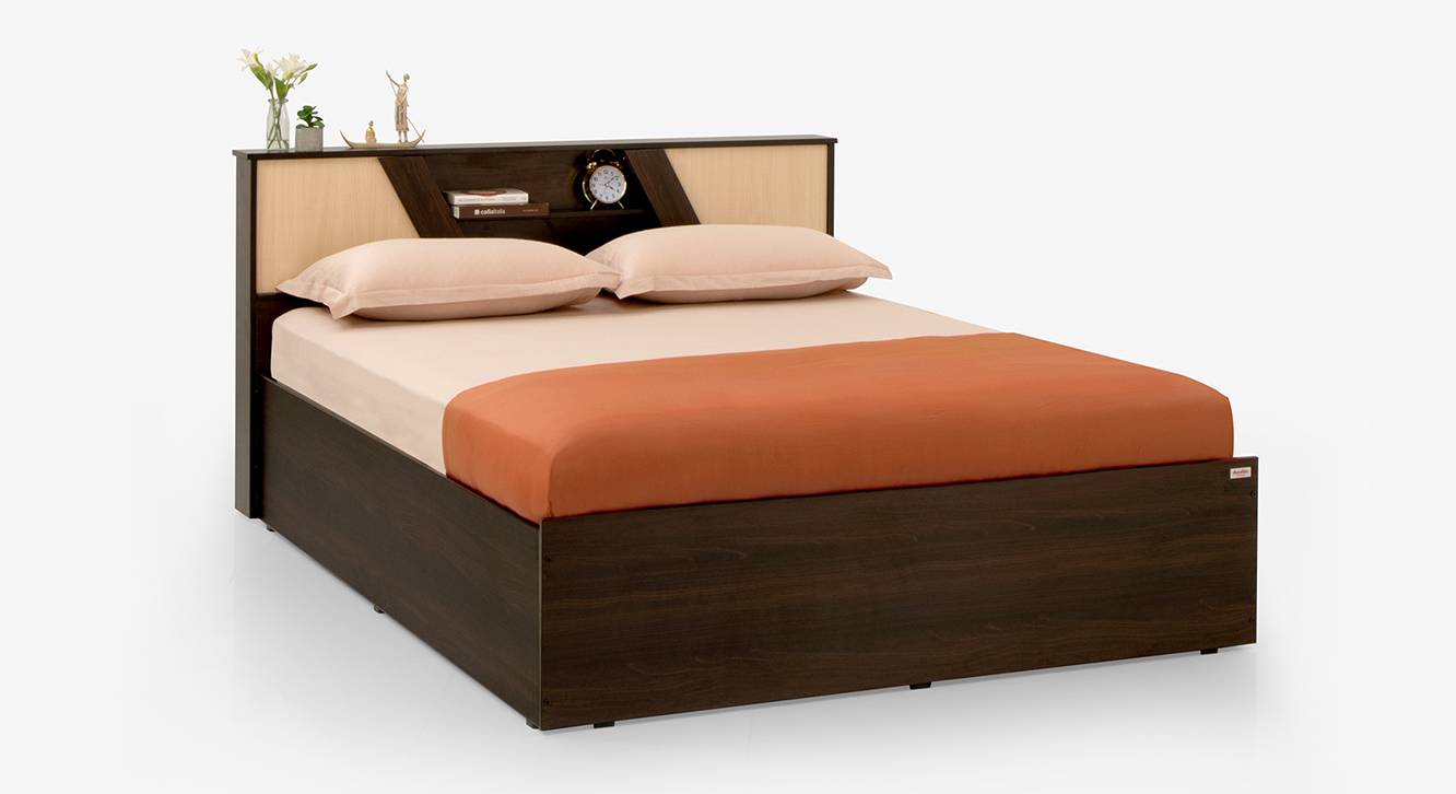Soothe Engineered Wood Queen Size Box Storage Bed in Brown Finish