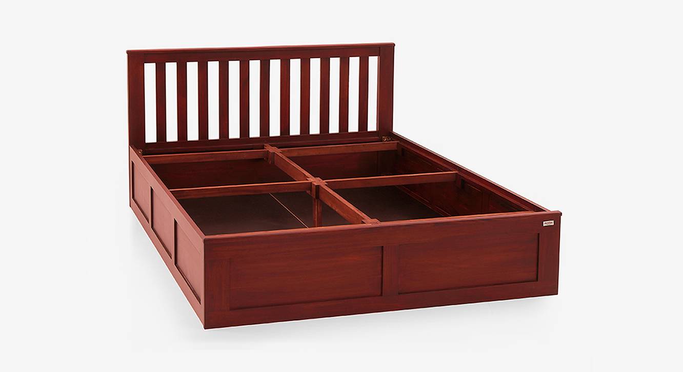 Mellow Solid Wood Queen Size Box Storage Bed in Mahogany Finish Urban Ladder