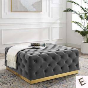 Tuffted Button Square Ottoman in Midnight Grey Velvet with Golden Base-image-1