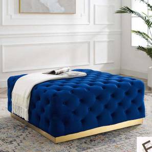 Tuffted Button Square Ottoman in Royal Navy Blue Velvet with Golden Base-image-4
