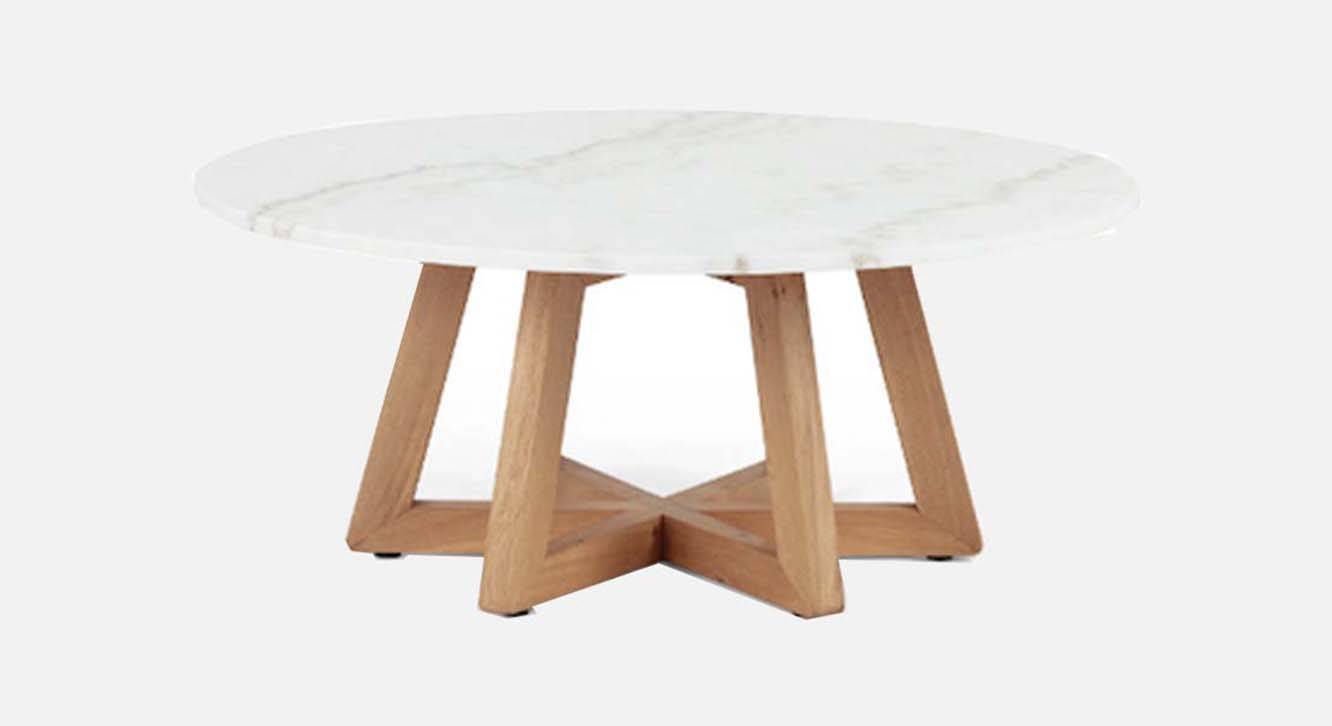 Round Solid Wood Coffee Table in White Stone - Urban Ladder