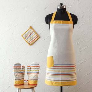 Home Decor In Kannur Design Adriana Cotton Kitchen Linen Set in Yellow Colour - Set of 4 (Yellow)