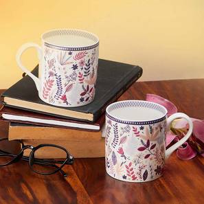Cups Mugs Design Jamun Multicoloured Stoneware 300ml Mugs - Set of 2 (Purple & White)