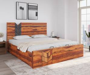 Beds With Storage Design Kayla Solid Wood King Hydraulic Storage Bed in Walnut Brown