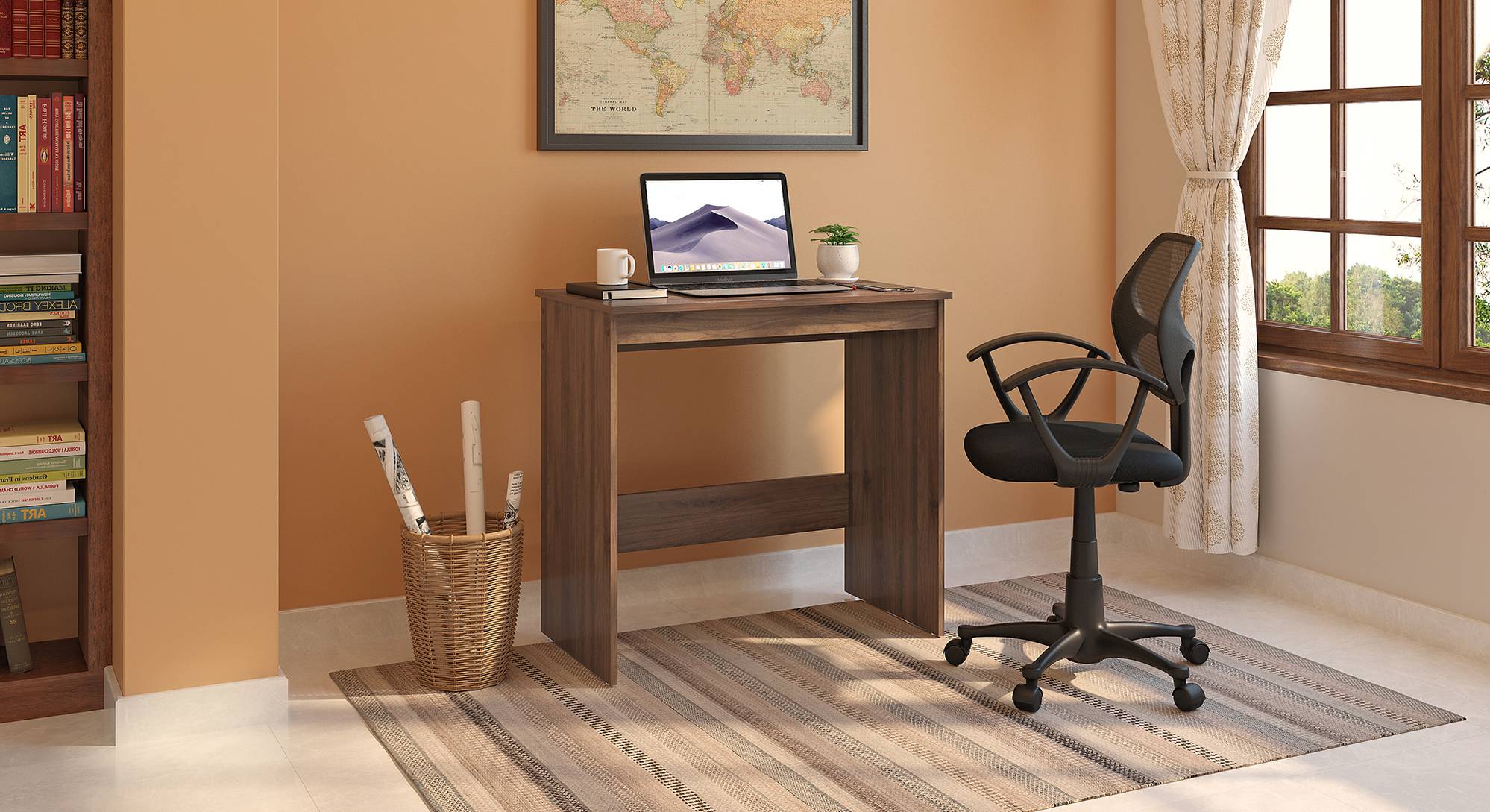 Kevin Engineered Wood Study Table in Classic Walnut Finish Urban Ladder