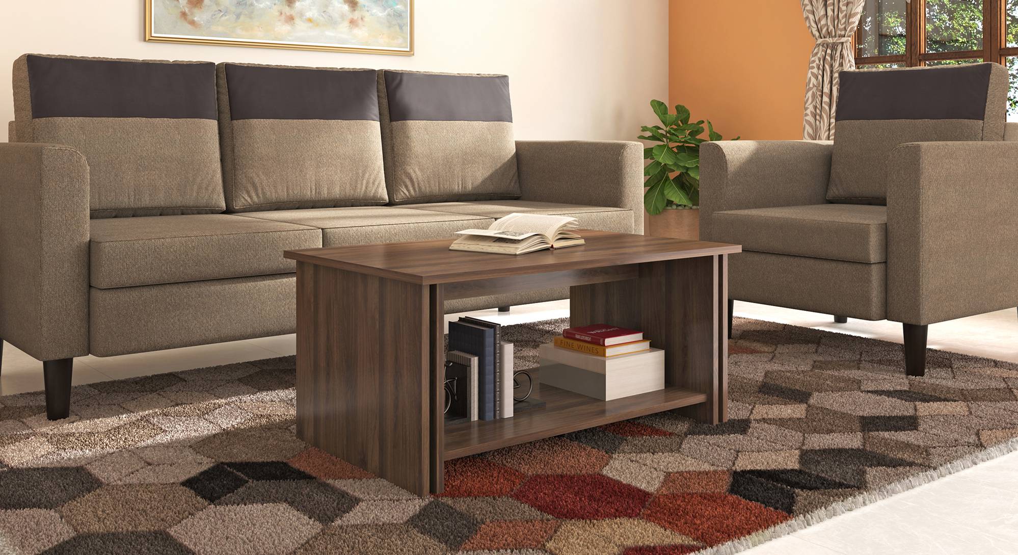 Adele Rectangular Engineered Wood Coffee Table in Classic Walnut Finish