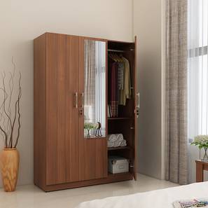 Almirah Design Kosmo Engineered Wood 3 Door Wardrobe With Mirror in Brown Finish