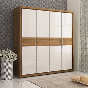Cupboards Design Grace Engineered Wood 4 Door Wardrobe With Mirror in Walnut Finish