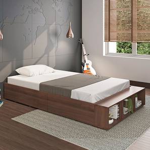 Single Beds Design Toshi Solid Wood Compact Size Drawer And Box Storage Bed in Rustic Walnut Finish