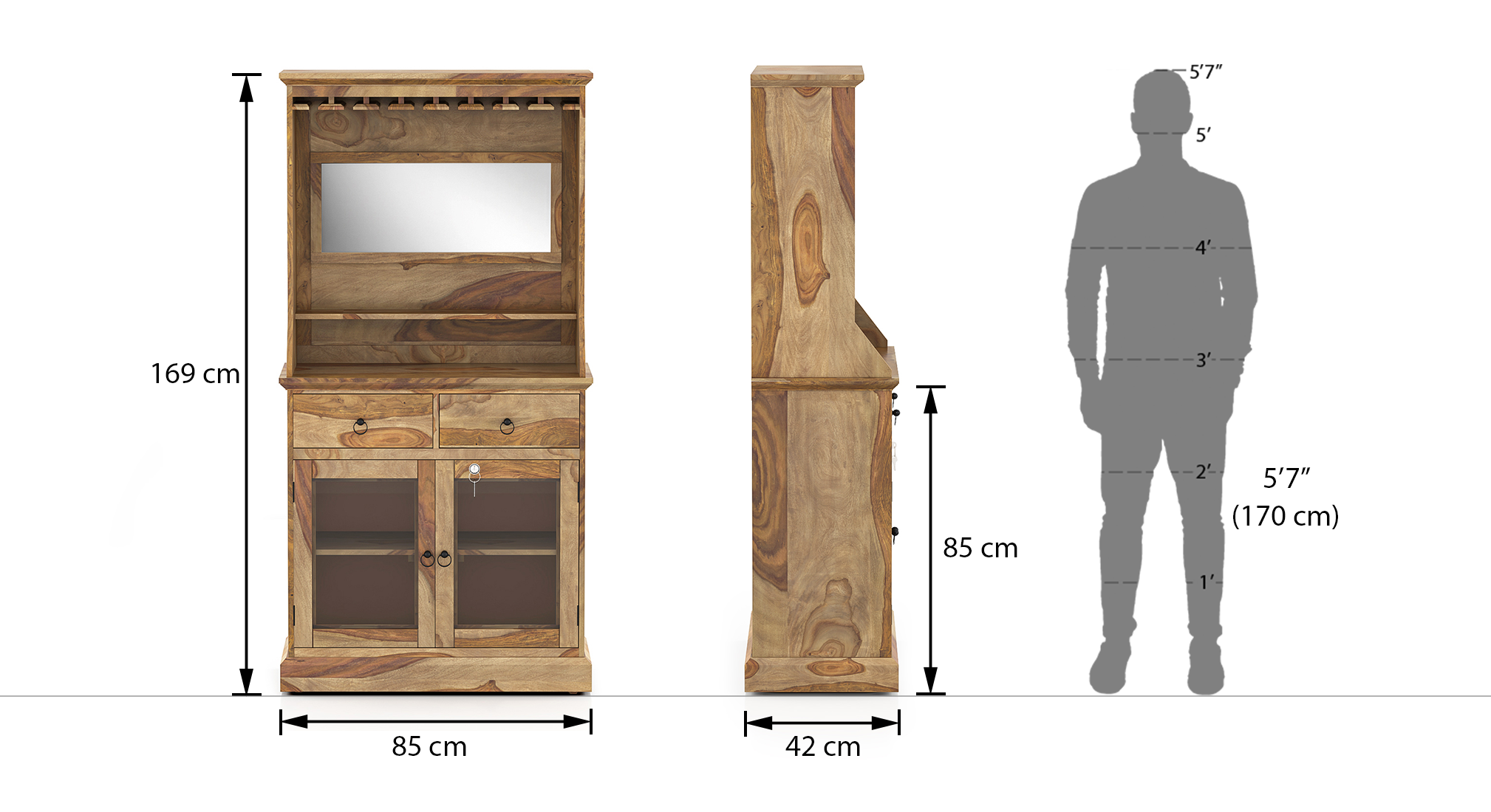 Riveria solid wood bar cabinet honey oak 8