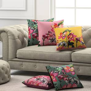 Frankie Yellow Floral 16 x 16 Inches Polyester Cushion Cover Set of 5 ...