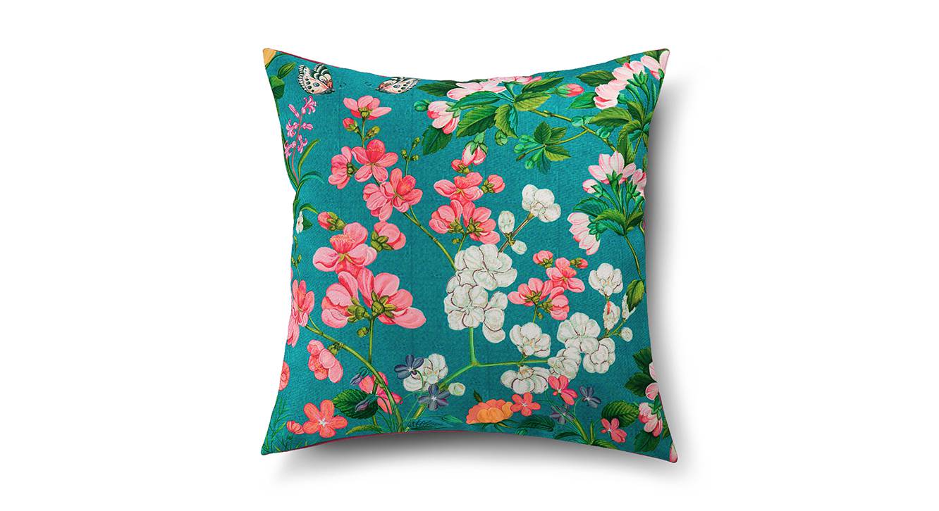 Kylan Green Floral 16 x 16 Inches Polyester Cushion Cover Set of 2 Urban Ladder