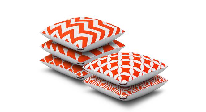 Charlotte Orange Geometric 16 x 16 Inches Polyester Cushion Cover Set of 5 (Orange) by Urban Ladder - Cross View Design 1 - 588080