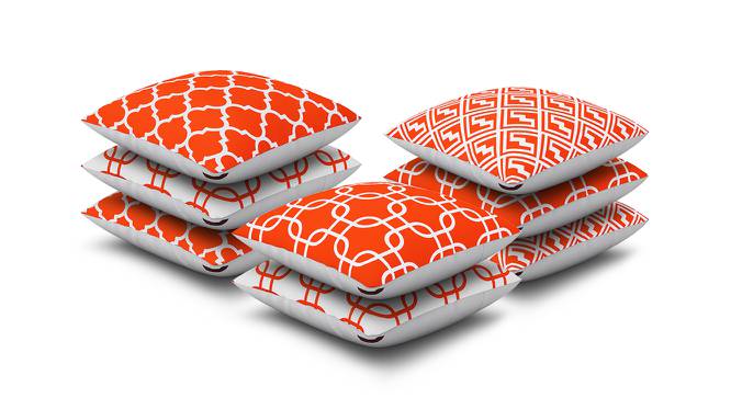 Ella Orange Geometric 16 x 16 Inches Polyester Cushion Cover Set of 8 (Orange) by Urban Ladder - Cross View Design 1 - 588465