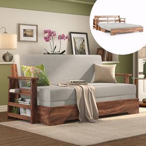 Wooden Sofa Beds Design Mahim 3 Seater Pull Out Sofa cum Bed In Vapour Grey Colour