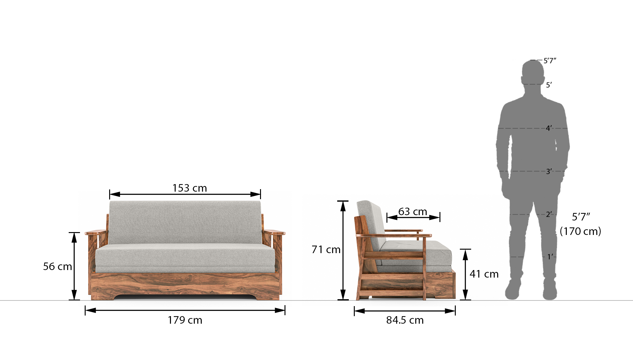Mahim sofa cum bed vapour grey 5 ft 9