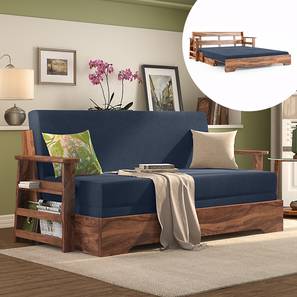 Wooden Sofa Beds Design Mahim 3 Seater Pull Out Sofa cum Bed In Lapis Blue Colour