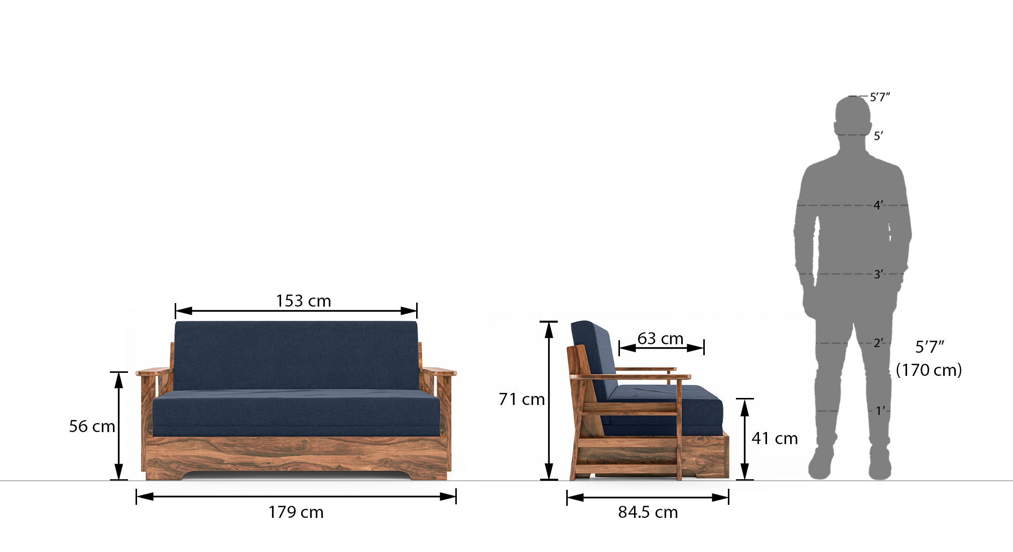 Mahim sofa cum bed lapis blue 5 ft 9