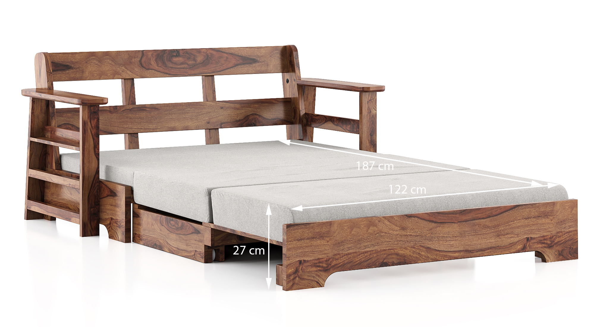 Mahim compact sofa cum bed vapour grey 4 ft 8