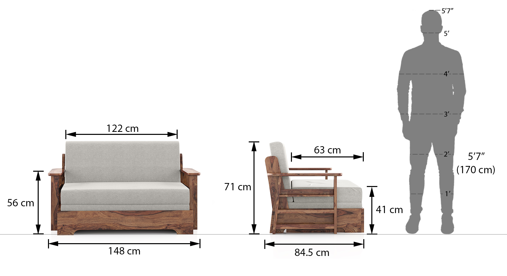 Mahim compact sofa cum bed vapour grey 4 ft 9