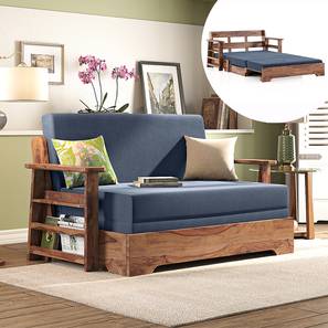 Wooden Sofa Beds Design Mahim Compact 3 Seater Pull Out Sofa cum Bed In Lapis Blue Colour
