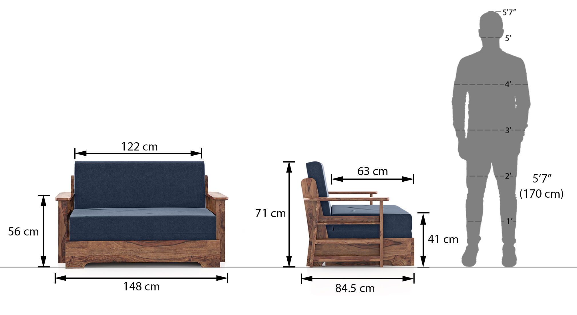Mahim compact sofa cum bed lapis blue 4 ft 9