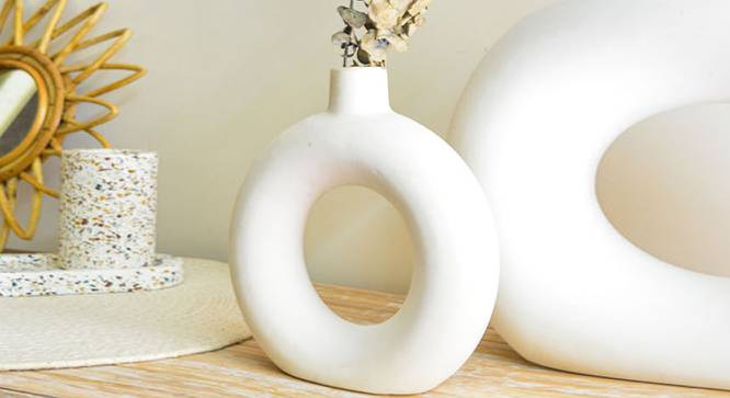 Nova White Ceramic round Vases Set of 1 (White) by Urban Ladder - Front View Design 1 - 593009