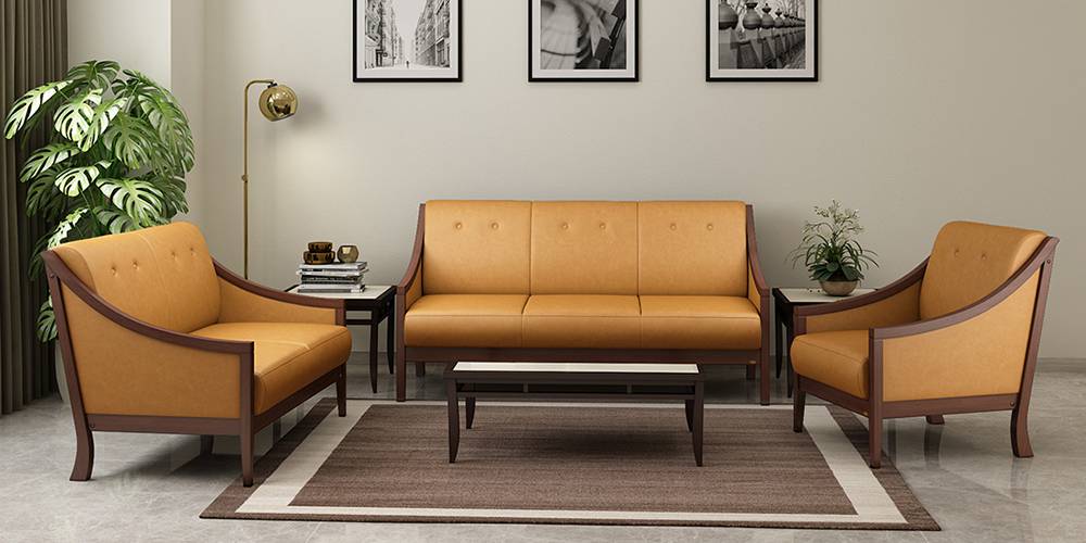 Jesse Leatherette Sofa (Brown - Camel Brown) by Urban Ladder - - 