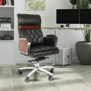 Study In Hassan Design Django Leatherette Swivel Office Chair With Headrest In Black Colour (Black)