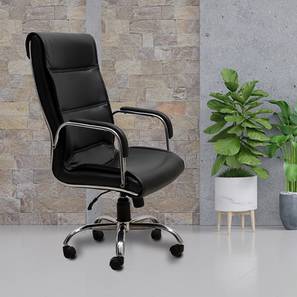 Swivel Design Fitz Leatherette Swivel Office Chair With Headrest In Black Colour (Black)