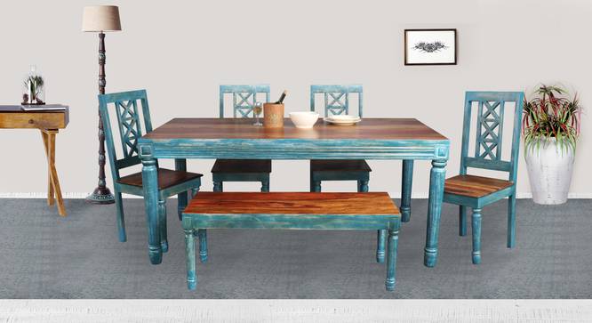 Danna Solid Wood 6 Seater Dining Table with 4 Chairs (Blue, Blue Finish) by Urban Ladder - Front View Design 1 - 593819