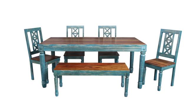 Danna Solid Wood 6 Seater Dining Table with 4 Chairs (Blue, Blue Finish) by Urban Ladder - Design 1 Side View - 593826